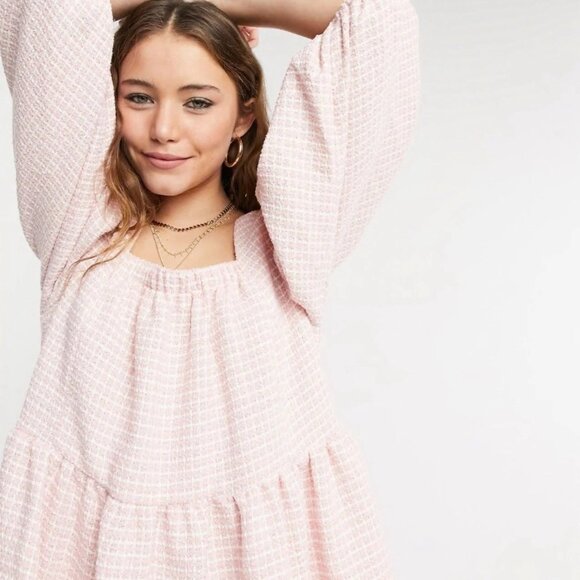 SISTER JANE XS Rosey Knees Pink White Tweed Confeetti Dress Milkmaid - Picture 11 of 13